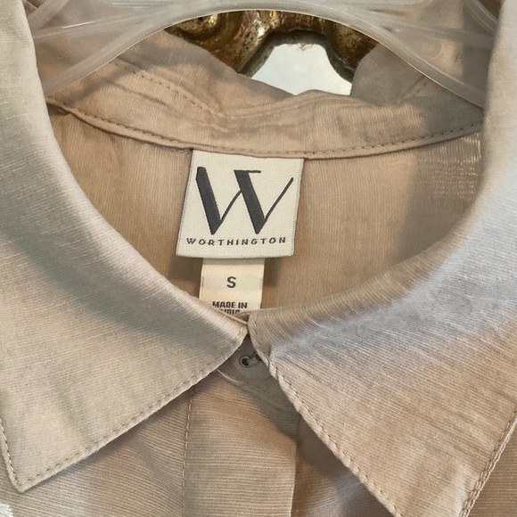 Worthington Beige Shirt with Cream Embroidery, size small - Picture 2 of 7